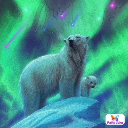 Белый медведь и северное сияние