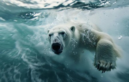 Белый медведь плавает