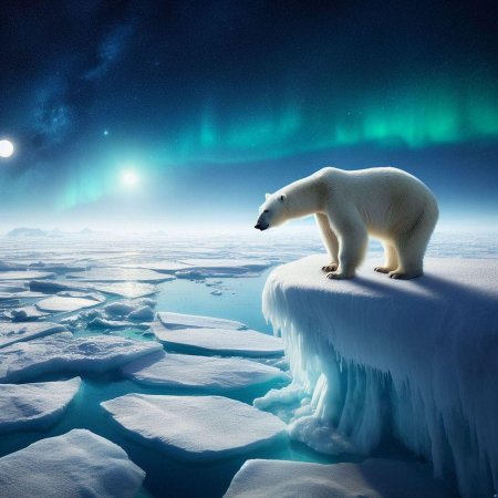 Северный полюс сияние белый медведь
