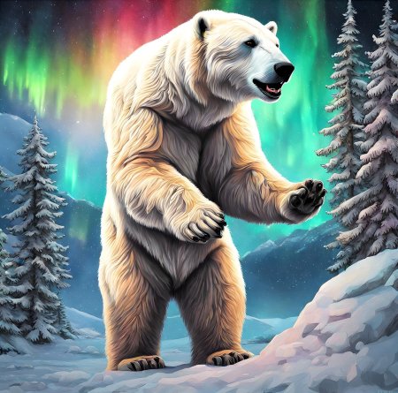 Северный полюс сияние белый медведь