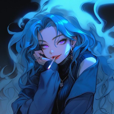 Девушка с синими волосами арт