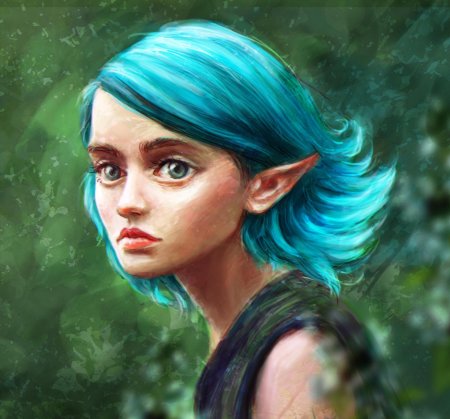 Эльфийка с голубыми волосами