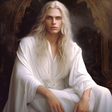 Мужчина с длинными белыми волосами