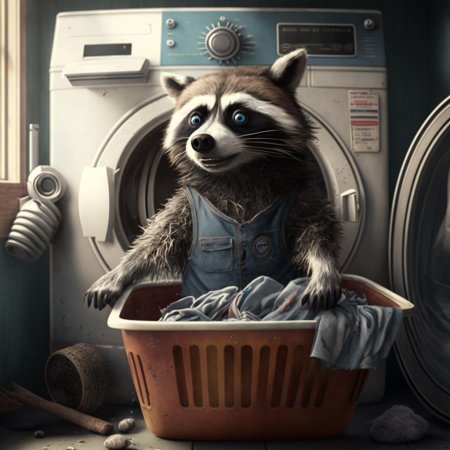 Енот стирает белье