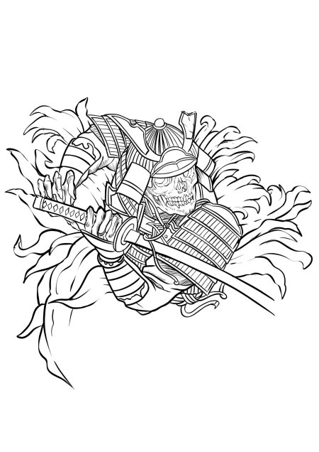 Эскиз тату самурай