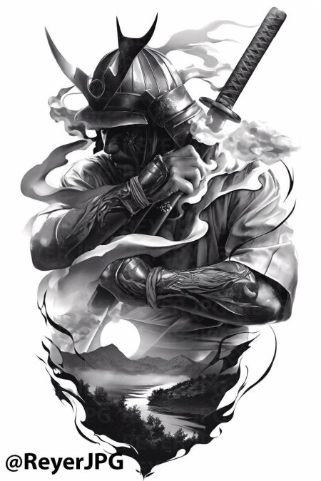 Эскиз тату самурай