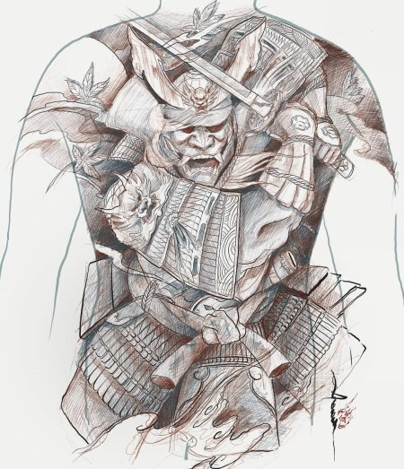 Эскиз тату самурай