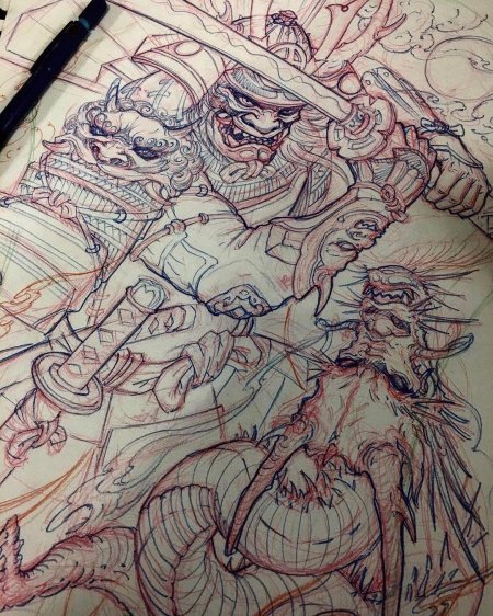 Самурай тату эскиз