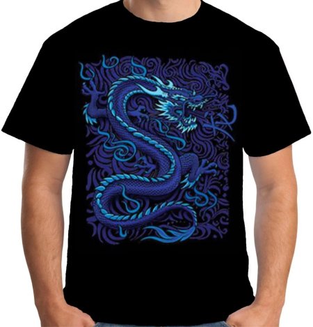 Котон футболка с драконом синяя