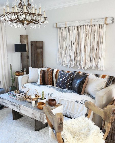 Гостиная бохо сканди