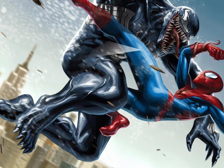 Человек паук сражается с веномом