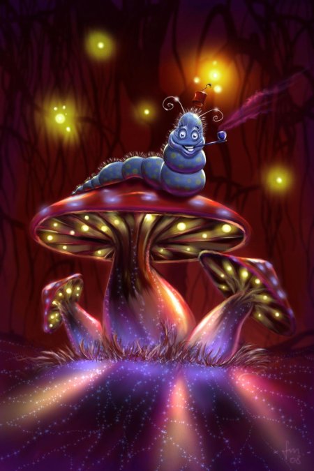 Гусеница на грибе алиса в стране чудес