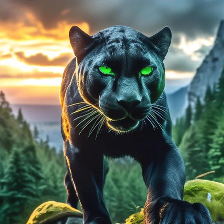 Черная пантера с зелеными глазами