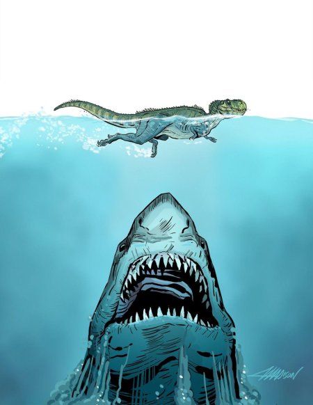 Гребнистый крокодил против акулы