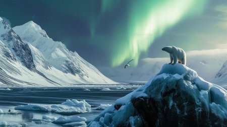 Северный полюс сияние белый медведь