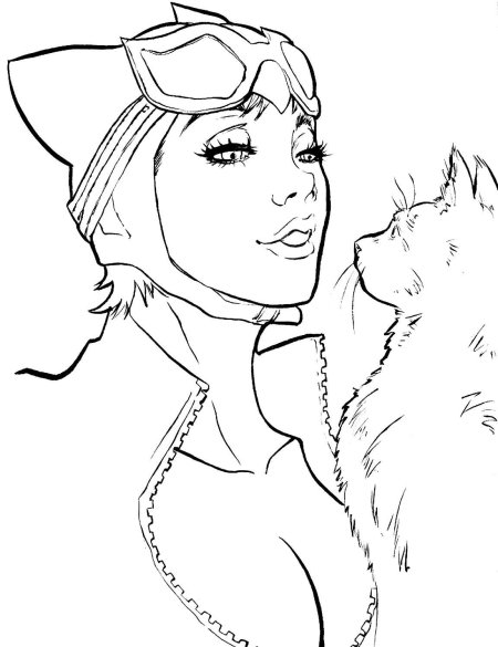 Раскраска женщина кошка