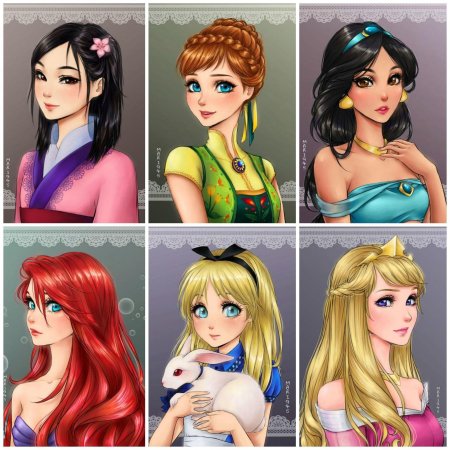 Принцессы диснея в стиле аниме