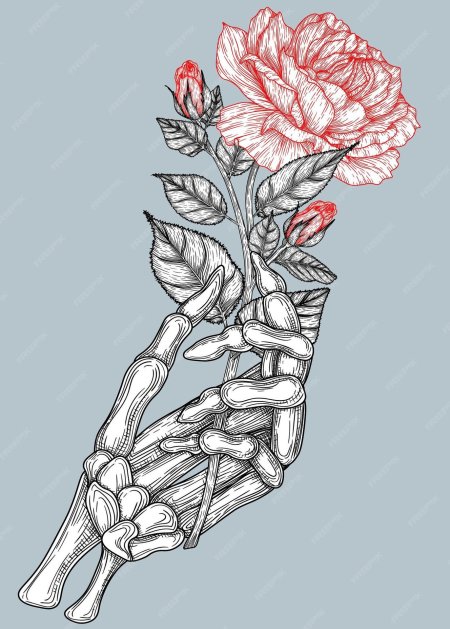 Скелет держит розу