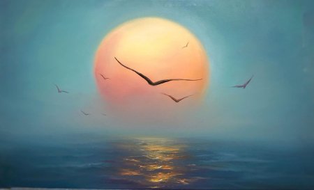 Чайки море солнце живопись