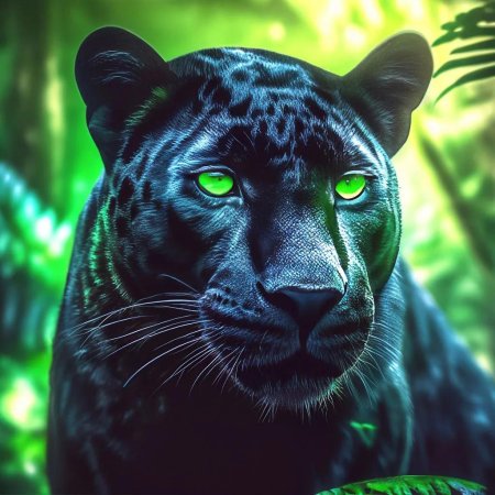 Черная пантера с зелеными глазами