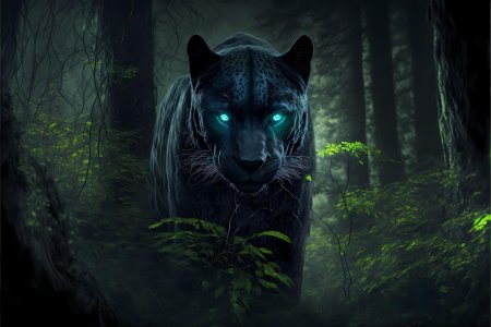 Черная пантера с зелеными глазами