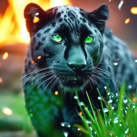 Черная пантера с зелеными глазами