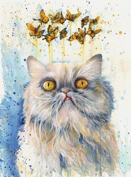 Кот акварель