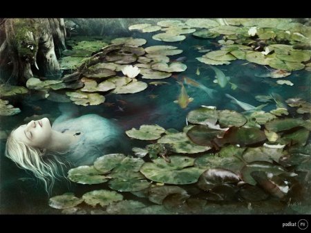 Картина офелия в пруду