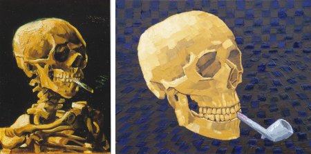 Череп скелета с горящей сигаретой винсента ван гога -