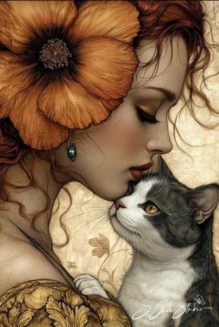 Девушка с котом картина