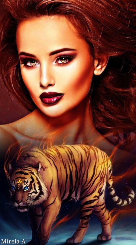 Красивая девушка с тигром