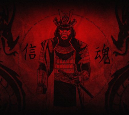 Самурай на красном фоне