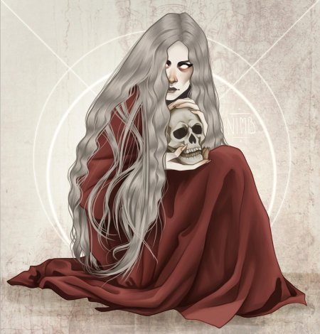 Девушка с черепом арт