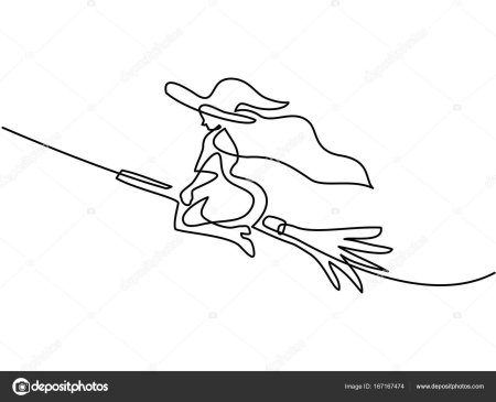 Ведьма на метле контур