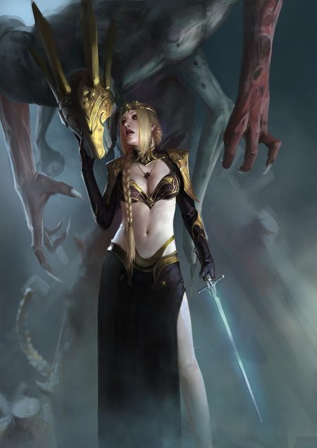 Фэнтези орк и эльфийка