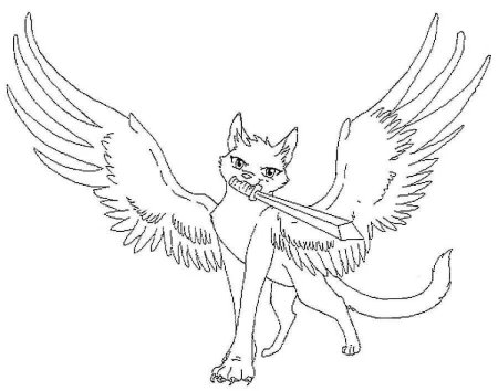 Раскраска кошка с крыльями