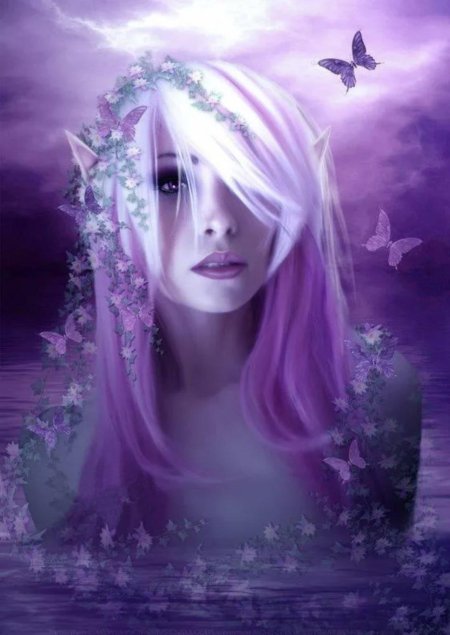 Эльфийка с фиолетовыми волосами