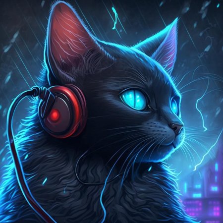 Кошка с наушниками