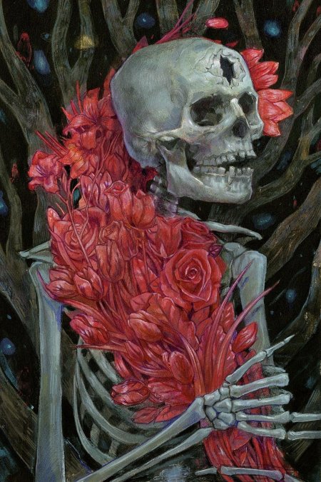 Скелет с цветами