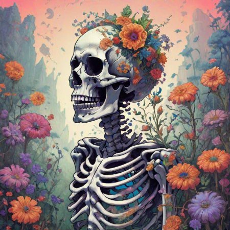 Скелет с цветами