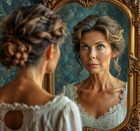 Смотрит в зеркало