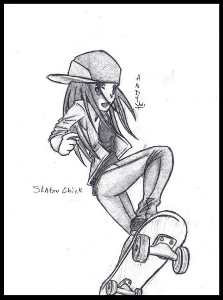 Девушка на скейте рисунок