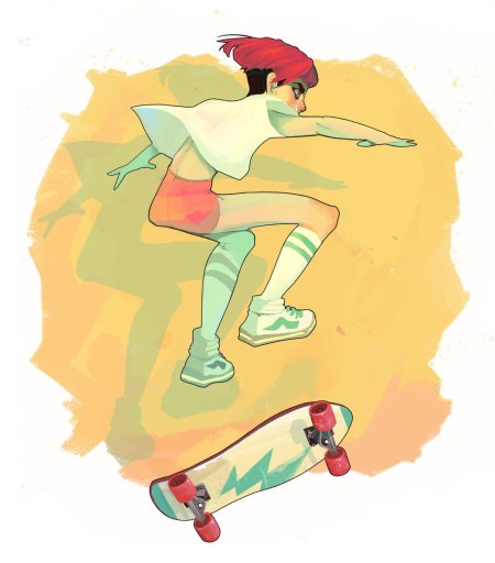 Девочка со скейтом арт