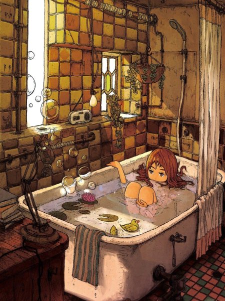 Аниме девочка в ванной
