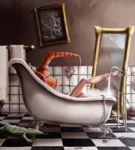 Девушка в ванной рисунок