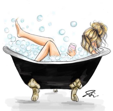 Девушка в ванной отдыхает рисунок