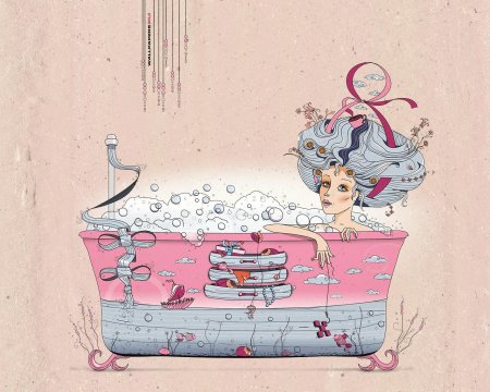 Открытка девушка в ванной