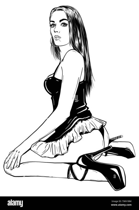 Девушка на корточках рисунок