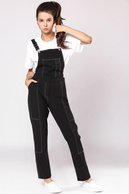 Чёрный джинсовый комбинезон женский