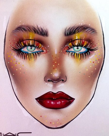 Яркая раскраска макияж